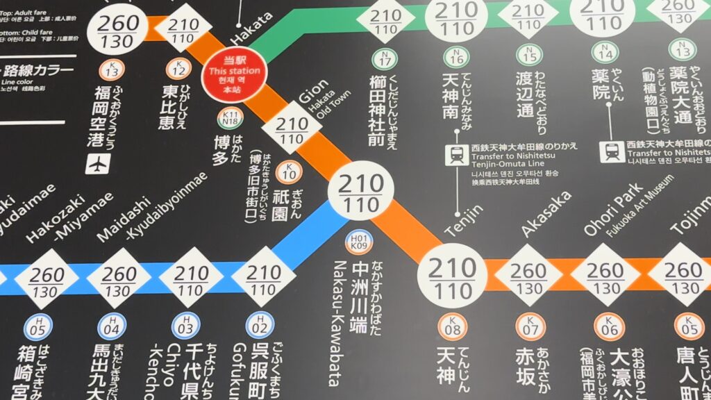 博多と中洲は電車で２駅と非常に近い